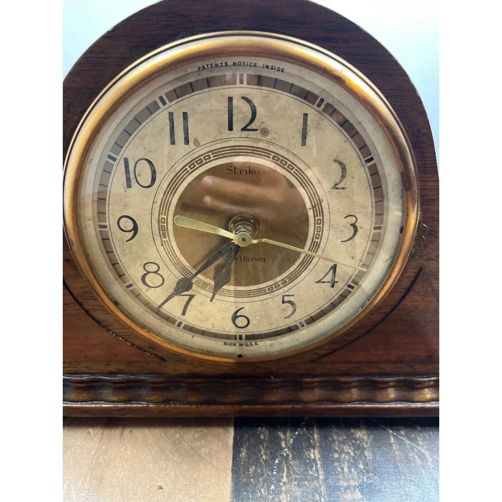 Vintage New Haven Tambour No. 8 Wood Mantel Clock Quartz Conversion Humpback